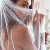 Wedding Veils | Pearl Cut Edge Single Tier Tissue Bridal Fingertip Length Wedding Veil Ivory – Girls