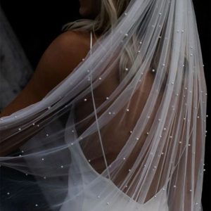 Wedding Veils | Pearl Cut Edge Single Tier Tulle Bridal Cathedral Length Wedding Veil Ivory – Girls