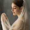 Wedding Veils | Pearl Cut Edge Single Tier Tulle Bridal Chapel Length Wedding Veil Ivory – Girls