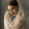 Wedding Veils | Pearl Cut Edge Single Tier Tulle Bridal Chapel Length Wedding Veil Ivory – Girls