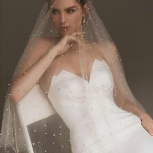 Wedding Veils | Pearl Cut Edge Single Tier Tulle Bridal Waltz Length Wedding Veil Ivory – Girls