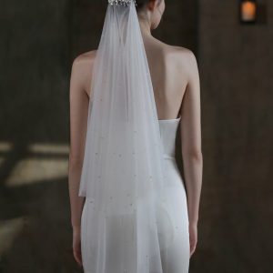 Wedding Veils | Pearl Cut Edge Two Tier Tulle Bridal Fingertip Length Wedding Veil Ivory – Girls