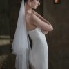 Wedding Veils | Pearl Cut Edge Two Tier Tulle Bridal Fingertip Length Wedding Veil Ivory – Girls