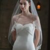 Wedding Veils | Pearl Lace Edge Single Tier Tulle Bridal Fingertip Length Wedding Veil Ivory – Girls