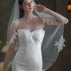 Wedding Veils | Pearl Lace Edge Single Tier Tulle Bridal Fingertip Length Wedding Veil Ivory – Girls