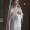 Wedding Veils | Pearl Lace Edge Single Tier Tulle Bridal Fingertip Length Wedding Veil Ivory – Girls