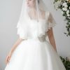 Wedding Veils | Pearl Lace Edge Two Tier Tulle Bridal Fingertip Length Wedding Veil With Blusher Ivory – Girls