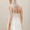 Wedding Veils | Pearl Pearl Trim Edge Single Tier Tulle Bridal Fingertip Length Wedding Veil White – Girls