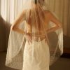 Wedding Veils | Pearl Pearl Trim Edge Single Tier Tulle Bridal Fingertip Length Wedding Veil White – Girls