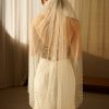 Wedding Veils | Pearl Pearl Trim Edge Single Tier Tulle Bridal Fingertip Length Wedding Veil White – Girls