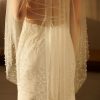 Wedding Veils | Pearl Pearl Trim Edge Single Tier Tulle Bridal Fingertip Length Wedding Veil White – Girls