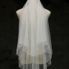 Wedding Veils | Pearl Pencil Edge Two Tier Tulle Bridal Fingertip Length Wedding Veil White – Girls