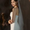 Wedding Veils | Pearl/Bow Cut Edge Single Tier Tulle Bridal Fingertip Length Wedding Veil Ivory – Girls