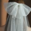 Wedding Veils | Pearl/Bow Cut Edge Single Tier Tulle Bridal Fingertip Length Wedding Veil Ivory – Girls