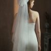 Wedding Veils | Pearl/Bow Cut Edge Single Tier Tulle Bridal Fingertip Length Wedding Veil Ivory – Girls