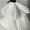 Wedding Veils | Pearl/Bow Cut Edge Single Tier Tulle Bridal Fingertip Length Wedding Veil Ivory – Girls