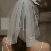 Wedding Veils | Pearl/Bow Cut Edge Single Tier Tulle Bridal Shoulder Length Wedding Veil Ivory – Girls