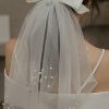 Wedding Veils | Pearl/Bow Cut Edge Single Tier Tulle Bridal Shoulder Length Wedding Veil Ivory – Girls