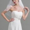 Wedding Veils | Pearl/Bow Cut Edge Two Tier Tulle Bridal Elbow Length Wedding Veil With Blusher White – Girls