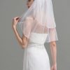 Wedding Veils | Pearl/Bow Cut Edge Two Tier Tulle Bridal Elbow Length Wedding Veil With Blusher White – Girls