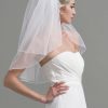 Wedding Veils | Pearl/Bow Cut Edge Two Tier Tulle Bridal Elbow Length Wedding Veil With Blusher White – Girls