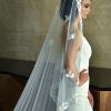 Wedding Veils | Pearl/Lace Cut Edge Single Tier Tulle Bridal Cathedral Length Wedding Veil Ivory – Girls