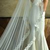 Wedding Veils | Pearl/Lace Cut Edge Single Tier Tulle Bridal Cathedral Length Wedding Veil Ivory – Girls