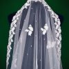 Wedding Veils | Pearl/Lace Cut Edge Single Tier Tulle Bridal Cathedral Length Wedding Veil Ivory – Girls