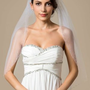 Wedding Veils | Pearl/Rhinestones Beaded Edge Single Tier Tulle Bridal Elbow Length Wedding Veil Ivory – Girls