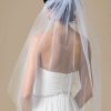 Wedding Veils | Pearl/Rhinestones Beaded Edge Single Tier Tulle Bridal Elbow Length Wedding Veil Ivory – Girls