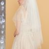 Wedding Veils | Pearl/Sequin Beaded Edge Two Tier Tulle Bridal Fingertip Length Wedding Veil With Blusher Ivory – Girls