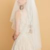 Wedding Veils | Pearl/Sequin Beaded Edge Two Tier Tulle Bridal Fingertip Length Wedding Veil With Blusher Ivory – Girls