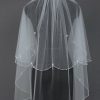 Wedding Veils | Pearl/Sequin Beaded Edge Two Tier Tulle Bridal Fingertip Length Wedding Veil With Blusher Ivory – Girls