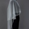 Wedding Veils | Pearl/Sequin Beaded Edge Two Tier Tulle Bridal Fingertip Length Wedding Veil With Blusher Ivory – Girls