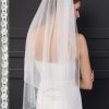 Wedding Veils | Rhinestones Beaded Edge Two Tier Tulle Bridal Elbow Length Wedding Veil With Blusher White – Girls