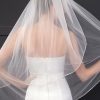 Wedding Veils | Rhinestones Beaded Edge Two Tier Tulle Bridal Elbow Length Wedding Veil With Blusher White – Girls