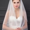 Wedding Veils | Rhinestones Beaded Edge Two Tier Tulle Bridal Elbow Length Wedding Veil With Blusher White – Girls