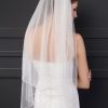 Wedding Veils | Rhinestones Beaded Edge Two Tier Tulle Bridal Elbow Length Wedding Veil With Blusher White – Girls