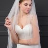 Wedding Veils | Rhinestones Beaded Edge Two Tier Tulle Bridal Elbow Length Wedding Veil With Blusher White – Girls