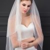 Wedding Veils | Rhinestones Beaded Edge Two Tier Tulle Bridal Elbow Length Wedding Veil With Blusher White – Girls