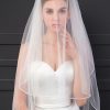 Wedding Veils | Rhinestones Beaded Edge Two Tier Tulle Bridal Elbow Length Wedding Veil With Blusher White – Girls