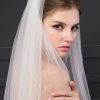 Wedding Veils | Rhinestones Beaded Edge Two Tier Tulle Bridal Elbow Length Wedding Veil With Blusher White – Girls