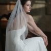 Wedding Veils | Rhinestones Cut Edge Single Tier Tulle Bridal Fingertip Length Wedding Veil Ivory – Girls