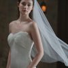 Wedding Veils | Rhinestones Cut Edge Single Tier Tulle Bridal Fingertip Length Wedding Veil Ivory – Girls