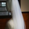 Wedding Veils | Rhinestones Cut Edge Single Tier Tulle Bridal Fingertip Length Wedding Veil Ivory – Girls