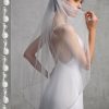 Wedding Veils | Rhinestones Pearl Trim Edge Single Tier Tulle Bridal Fingertip Length Wedding Veil Ivory – Girls