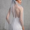 Wedding Veils | Rhinestones Pearl Trim Edge Single Tier Tulle Bridal Fingertip Length Wedding Veil Ivory – Girls