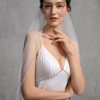 Wedding Veils | Rhinestones Pearl Trim Edge Single Tier Tulle Bridal Fingertip Length Wedding Veil Ivory – Girls