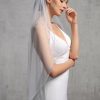 Wedding Veils | Rhinestones Pearl Trim Edge Single Tier Tulle Bridal Fingertip Length Wedding Veil Ivory – Girls