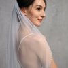 Wedding Veils | Rhinestones Pearl Trim Edge Single Tier Tulle Bridal Fingertip Length Wedding Veil Ivory – Girls